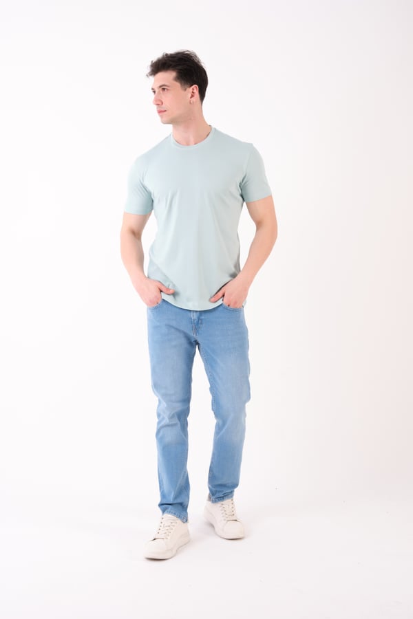Erkek Bisiklet Yaka Slim Fit Basic T-Shirt | Günlük Tişört
