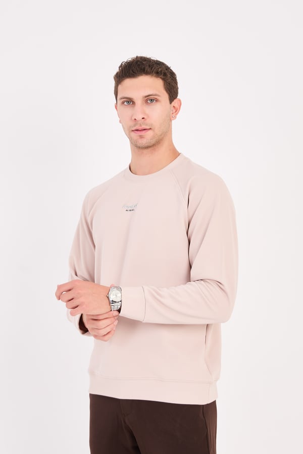 Erkek Minimal Baskılı Fitilli Sweatshirt - R2601