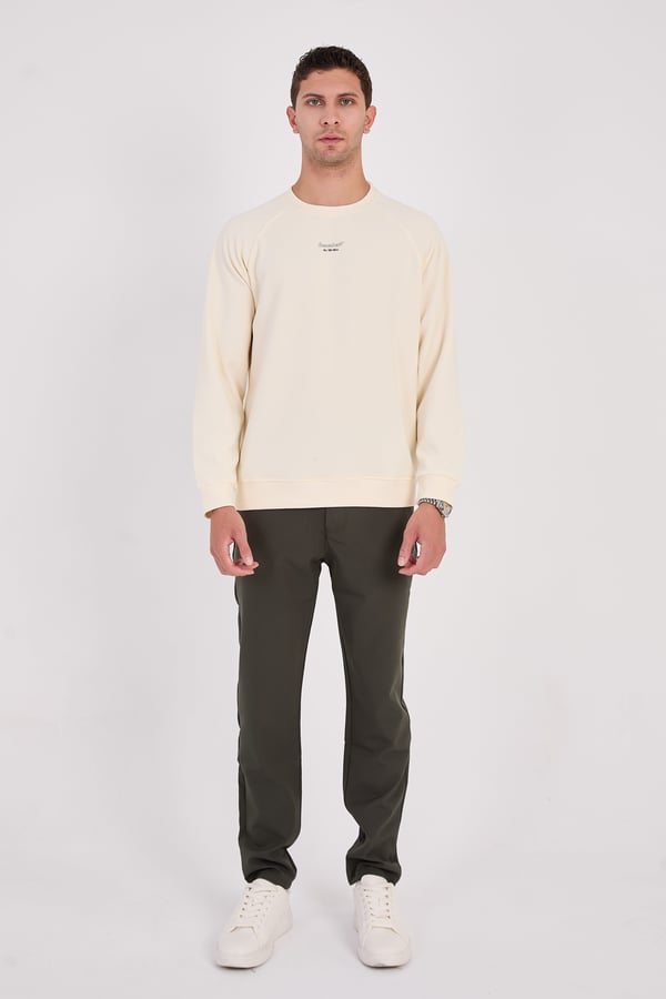 Erkek Minimal Baskılı Fitilli Sweatshirt - R2601