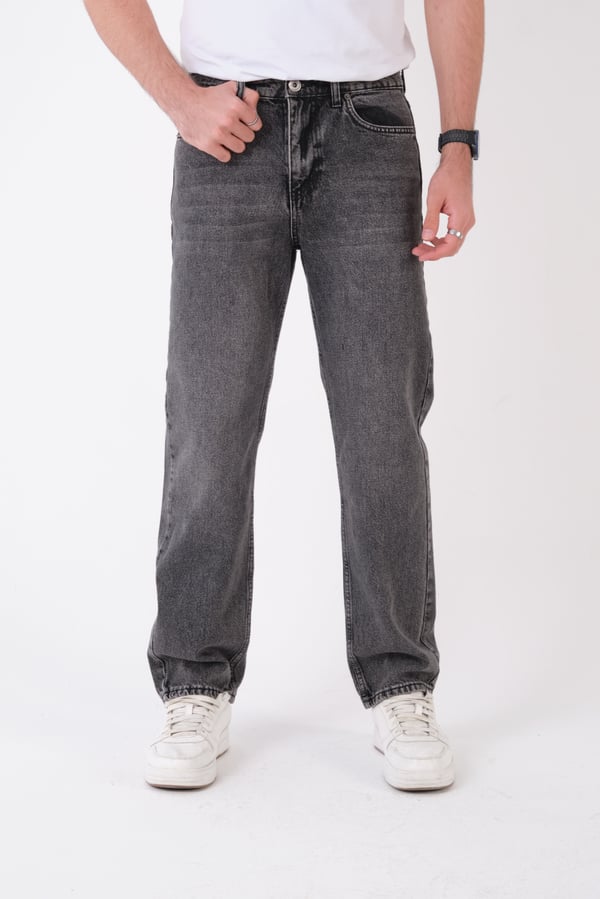 Erkek Siyah Füme Kar Yıkama Jean Pantolon Rahat Kesim Denim Kot Pantolon