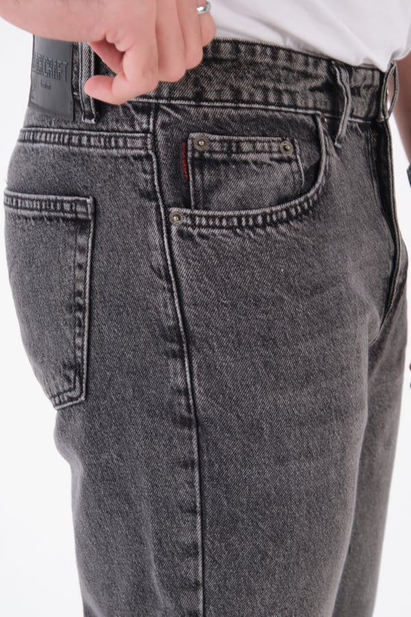 Erkek Siyah Füme Kar Yıkama Jean Pantolon Rahat Kesim Denim Kot Pantolon