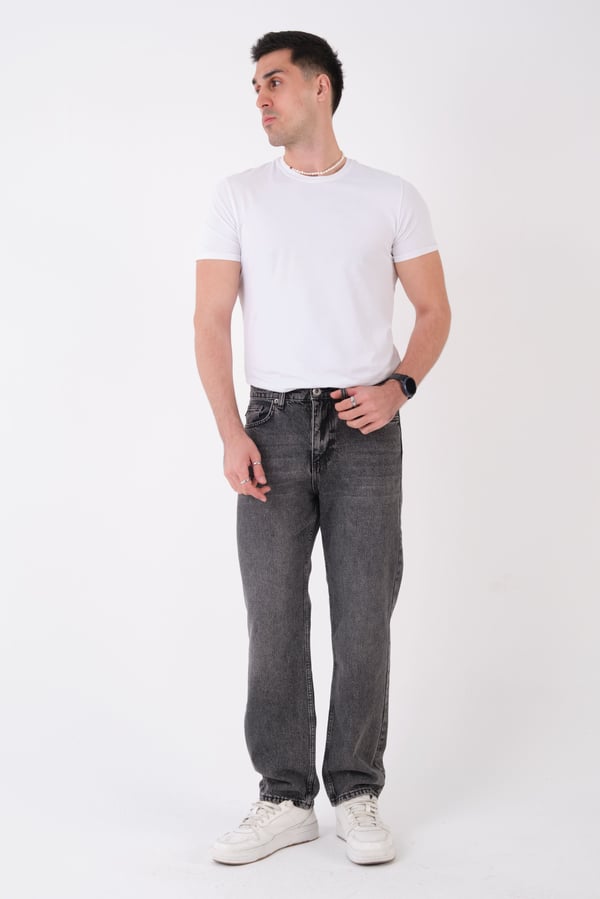 Erkek Siyah Füme Kar Yıkama Jean Pantolon Rahat Kesim Denim Kot Pantolon