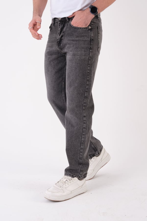 Erkek Siyah Füme Kar Yıkama Jean Pantolon Rahat Kesim Denim Kot Pantolon