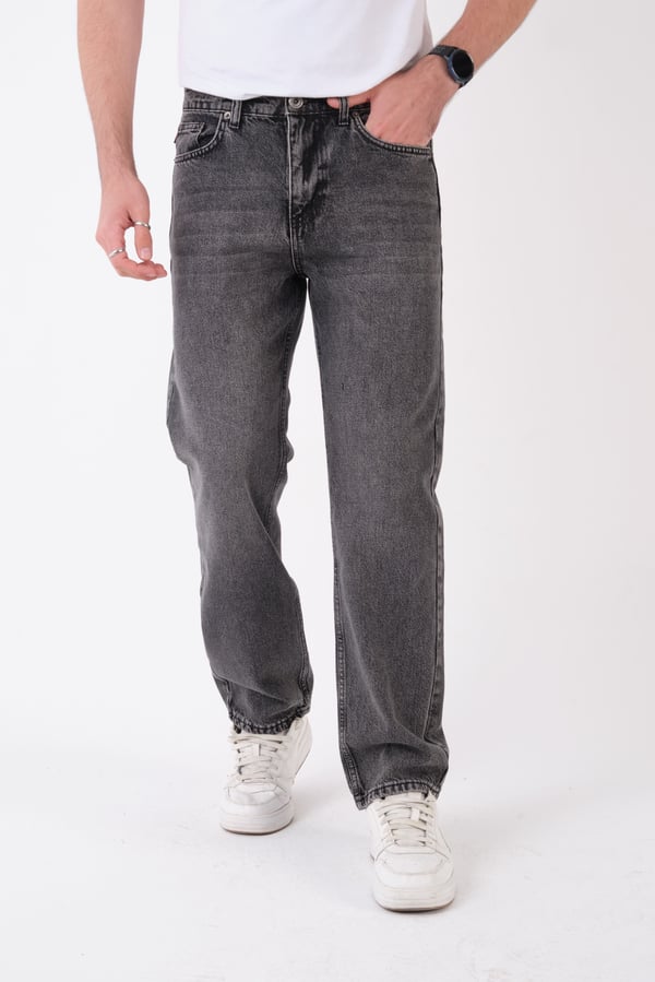 Erkek Siyah Füme Kar Yıkama Jean Pantolon Rahat Kesim Denim Kot Pantolon