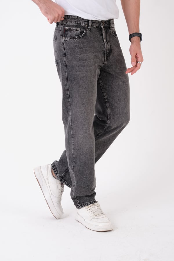 Erkek Siyah Füme Kar Yıkama Jean Pantolon Rahat Kesim Denim Kot Pantolon