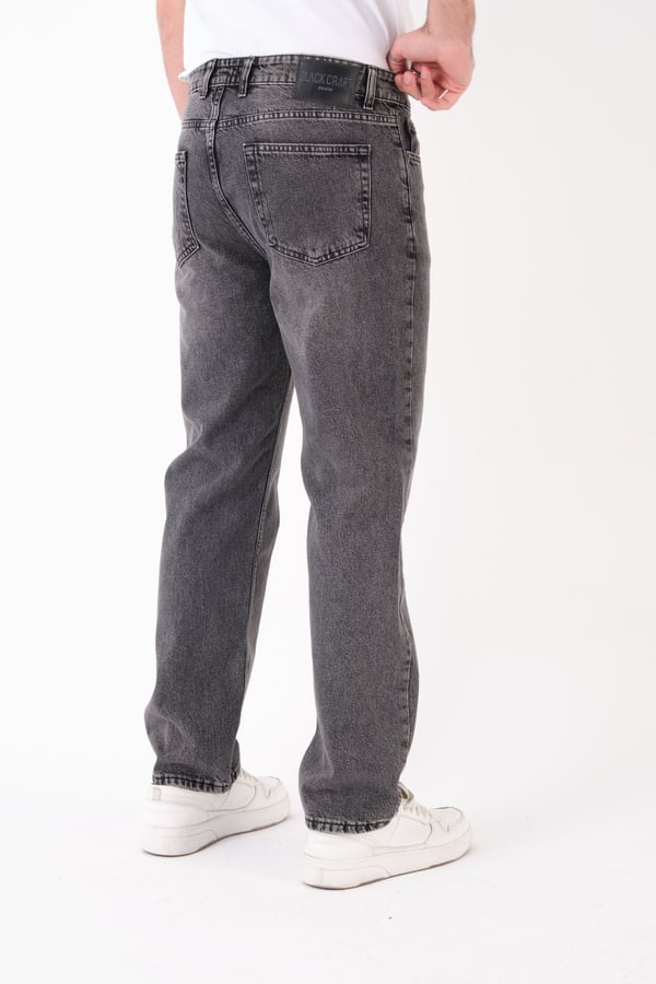 Erkek Siyah Füme Kar Yıkama Jean Pantolon Rahat Kesim Denim Kot Pantolon