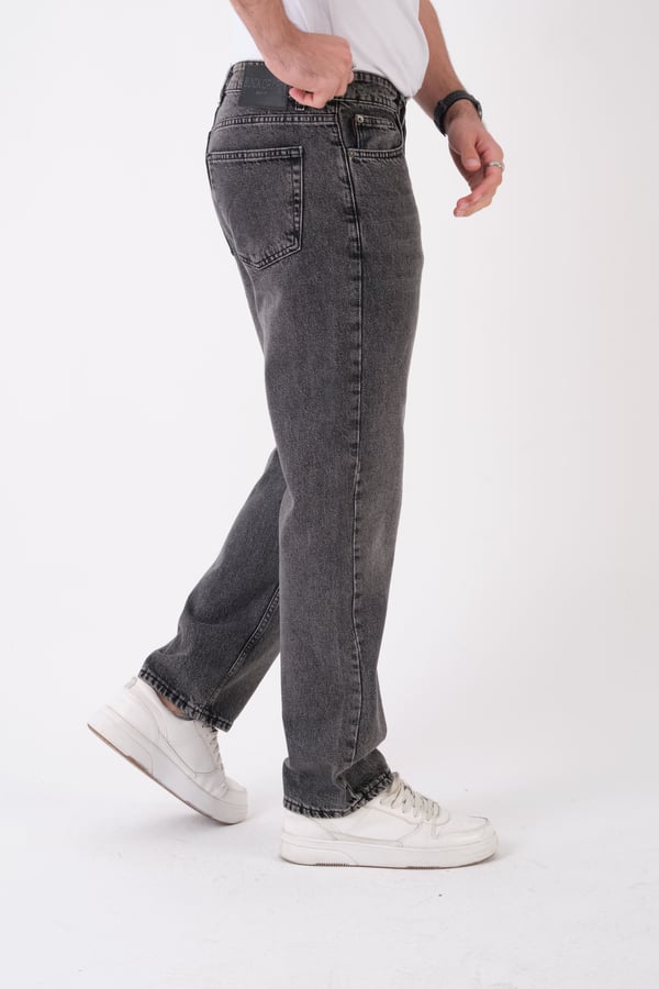Erkek Siyah Füme Kar Yıkama Jean Pantolon Rahat Kesim Denim Kot Pantolon