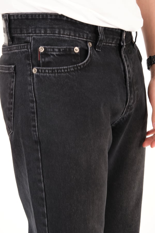 Erkek Siyah Yıkamalı Kot Pantolon Düz Kesim Rahat Kalıp Günlük Denim Jean