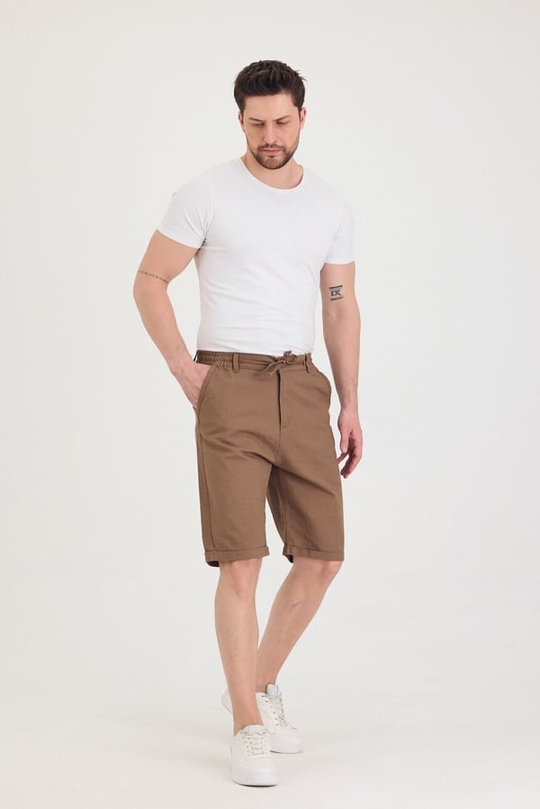 Erkek Slim Fit Keten Chino Şort