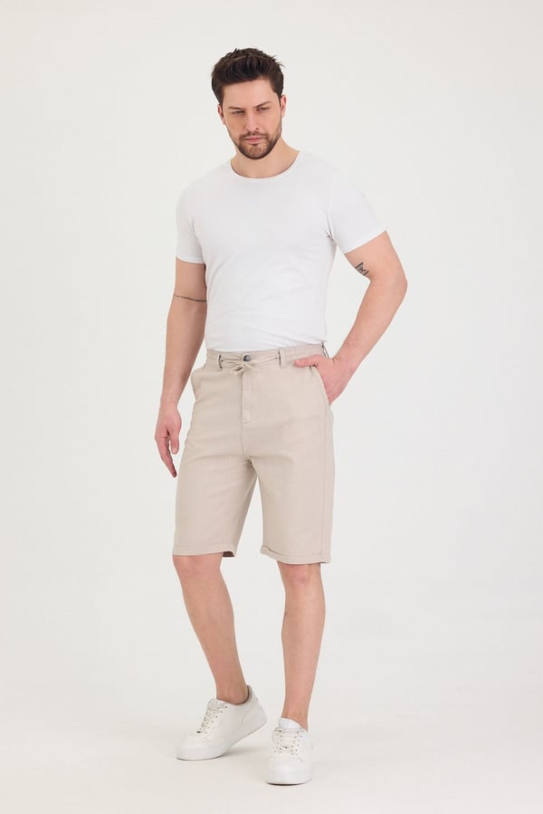 Erkek Slim Fit Keten Chino Şort