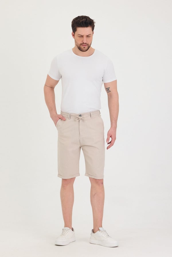 Erkek Slim Fit Keten Chino Şort