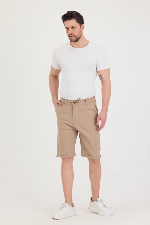 Erkek Slim Fit Keten Chino Şort