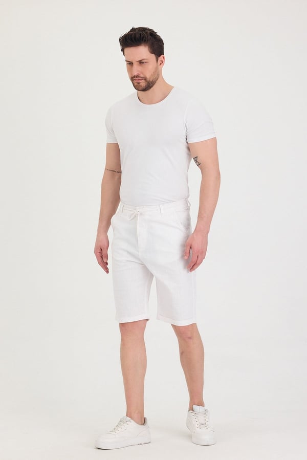 Erkek Slim Fit Keten Chino Şort