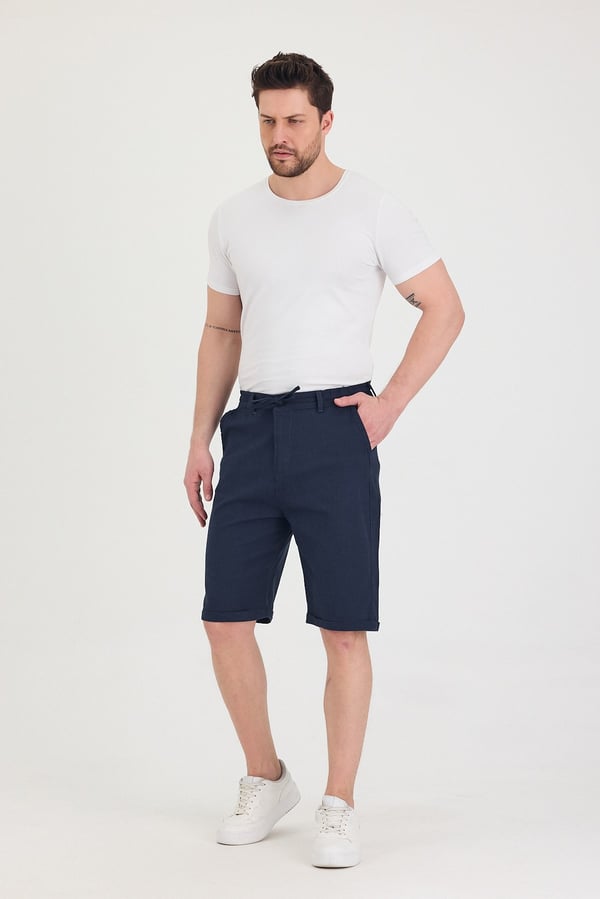 Erkek Slim Fit Keten Chino Şort