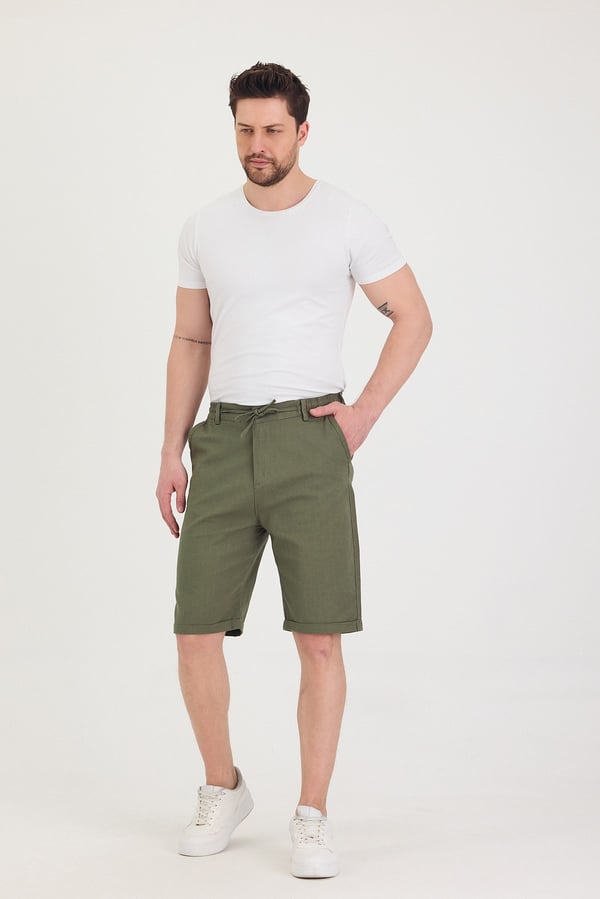 Erkek Slim Fit Keten Chino Şort