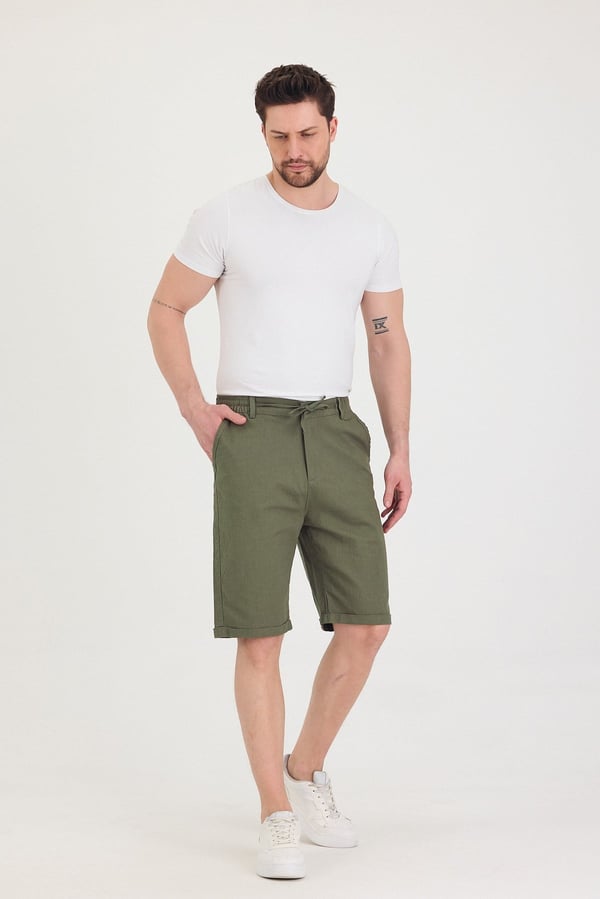 Erkek Slim Fit Keten Chino Şort