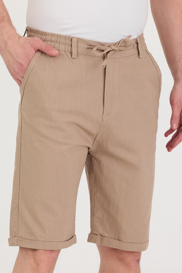 Erkek Slim Fit Keten Chino Şort