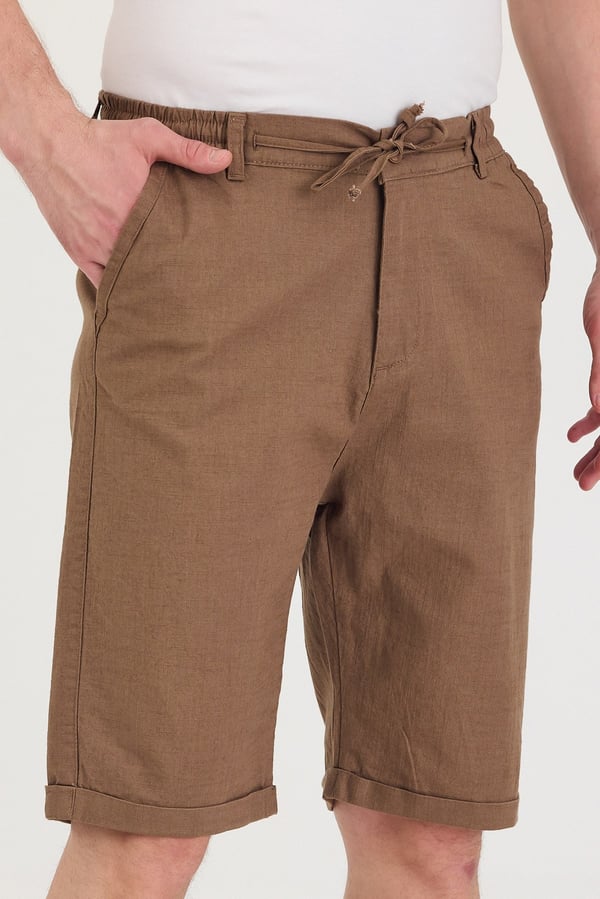 Erkek Slim Fit Keten Chino Şort