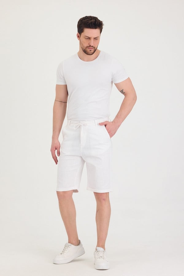 Erkek Slim Fit Keten Chino Şort