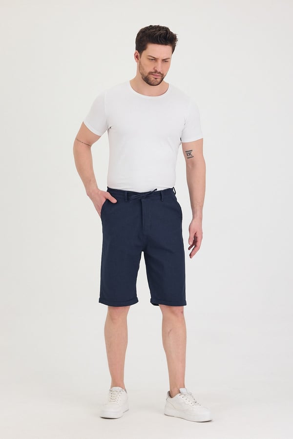 Erkek Slim Fit Keten Chino Şort