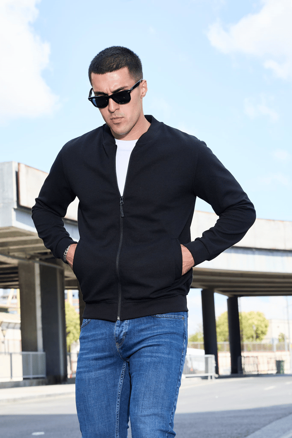 Erkek Tam Fermuarlı Slim Fit Sweatshirt - V001