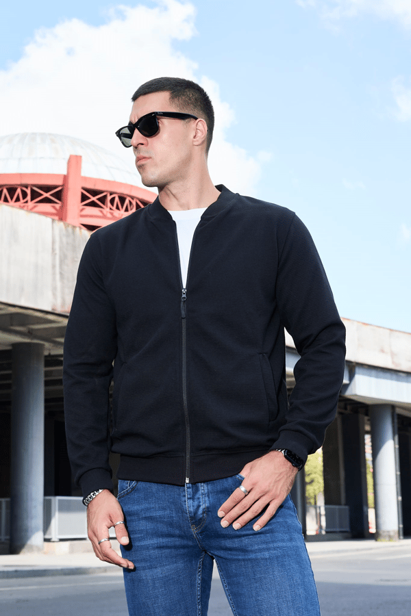 Erkek Tam Fermuarlı Slim Fit Sweatshirt - V001