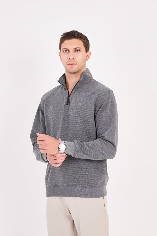 Erkek Yarım Fermuarlı Slim Fit Sweatshirt - V002