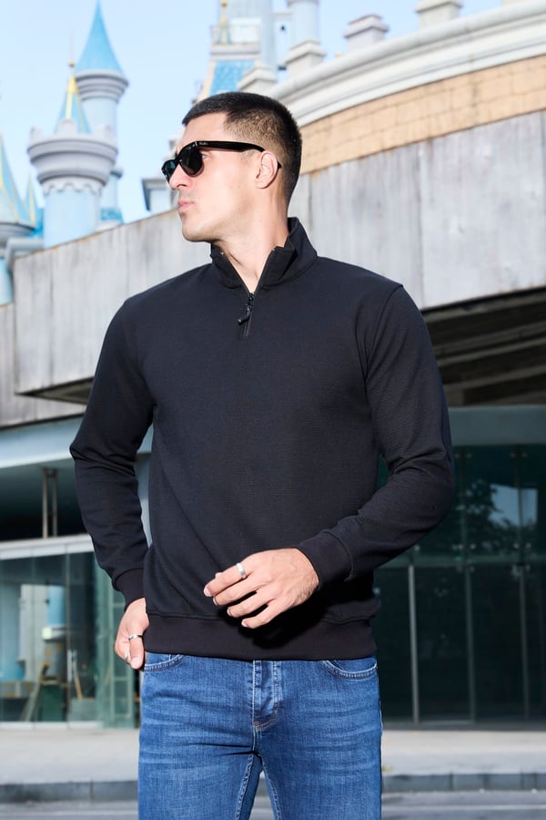 Erkek Yarım Fermuarlı Slim Fit Sweatshirt - V002