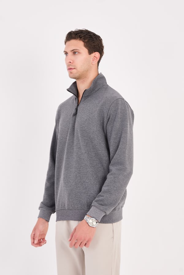 Erkek Yarım Fermuarlı Slim Fit Sweatshirt - V002
