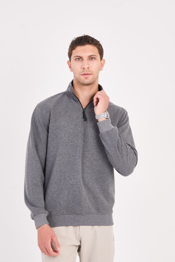 Erkek Yarım Fermuarlı Slim Fit Sweatshirt - V002
