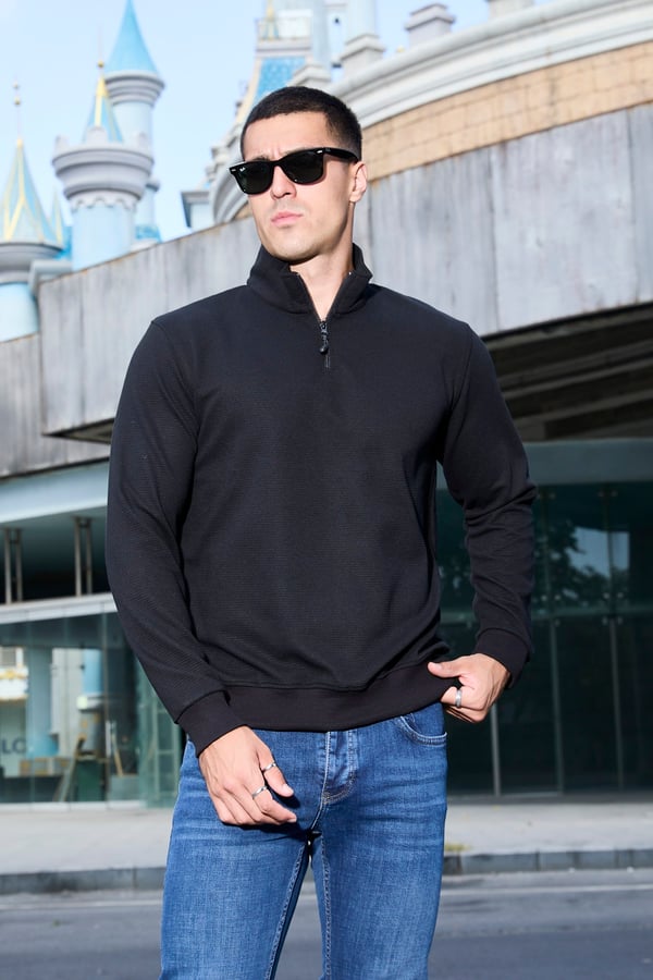 Erkek Yarım Fermuarlı Slim Fit Sweatshirt - V002