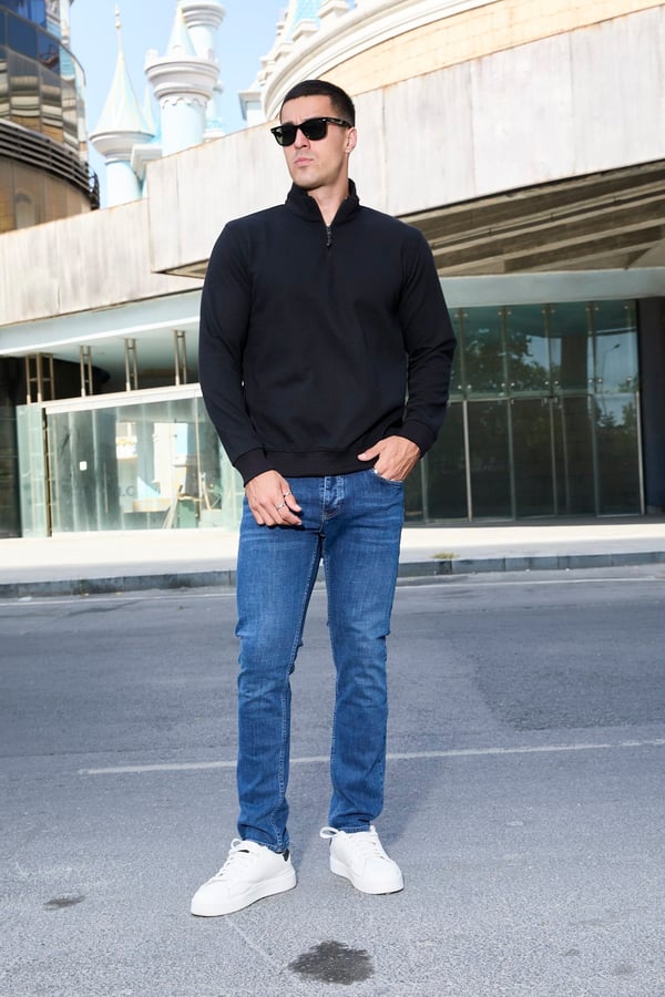 Erkek Yarım Fermuarlı Slim Fit Sweatshirt - V002