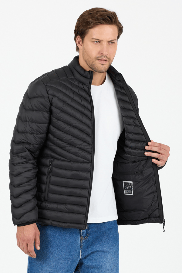Regular Fit Dik Yaka Şişme Rüzgara ve Suya Dayanıklı Mont- B8152
