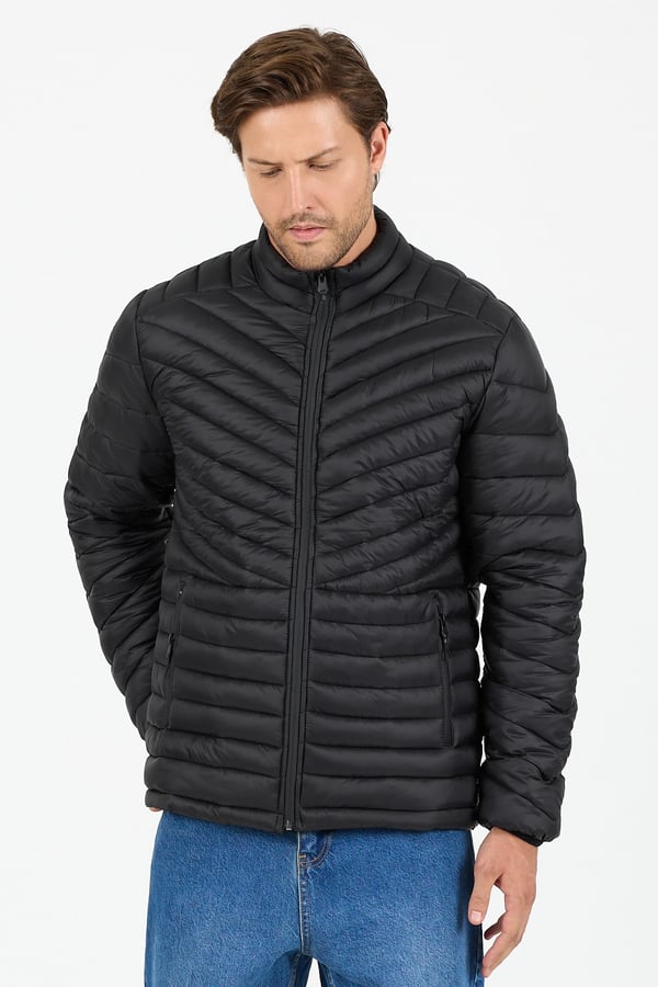 Regular Fit Dik Yaka Şişme Rüzgara ve Suya Dayanıklı Mont- B8152