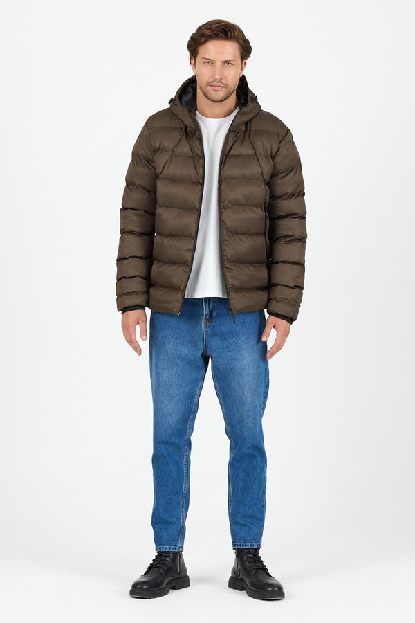 Regular Fit Kapüşonlu Rüzgara ve Suya Dayanıklı Erkek Şişme Mont - B8151