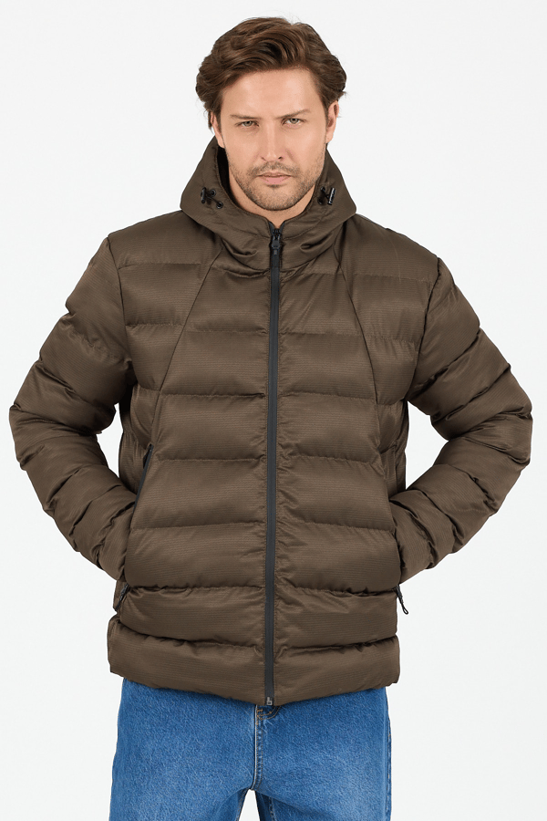 Regular Fit Kapüşonlu Rüzgara ve Suya Dayanıklı Erkek Şişme Mont - B8151