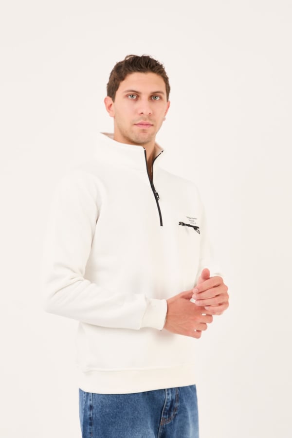 Regular/Normal Kesim Dik Yaka Fermuarlı Pamuklu Basic Erkek Sweatshirt -R2617