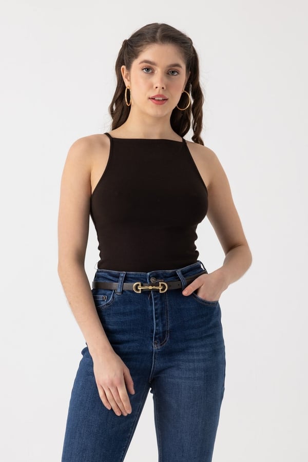 Askılı Halter Yaka Top