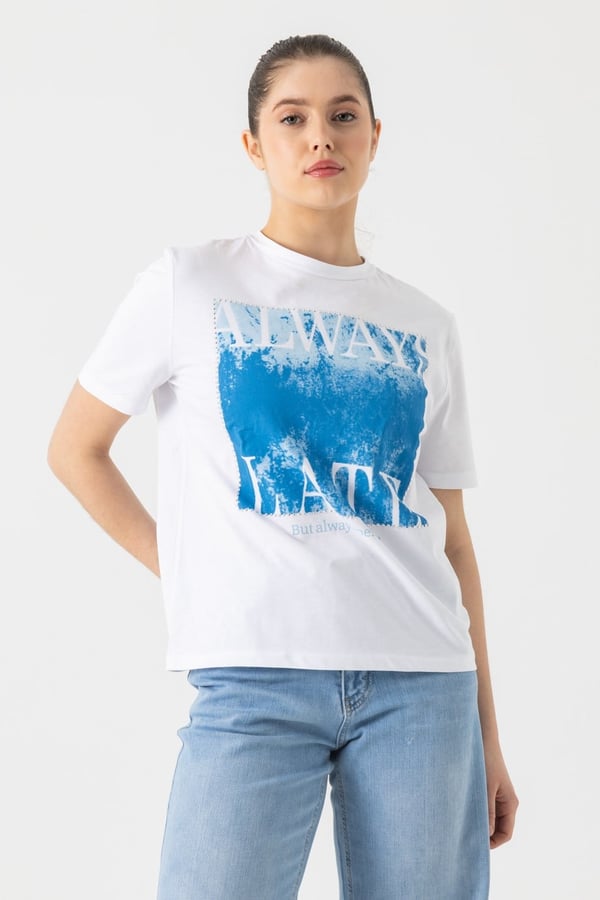 Taşlı Baskılı T-Shirt