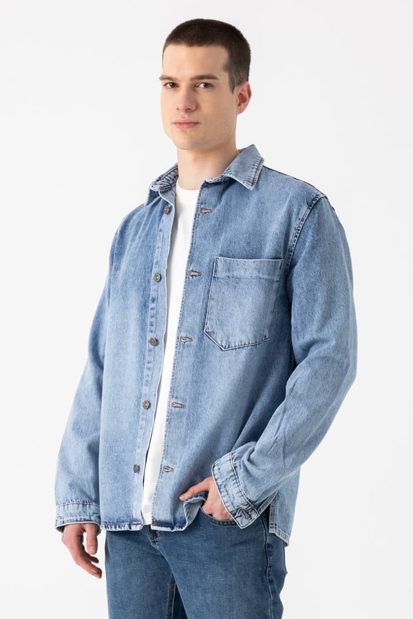 Tek Cep Denim Dış Gömlek