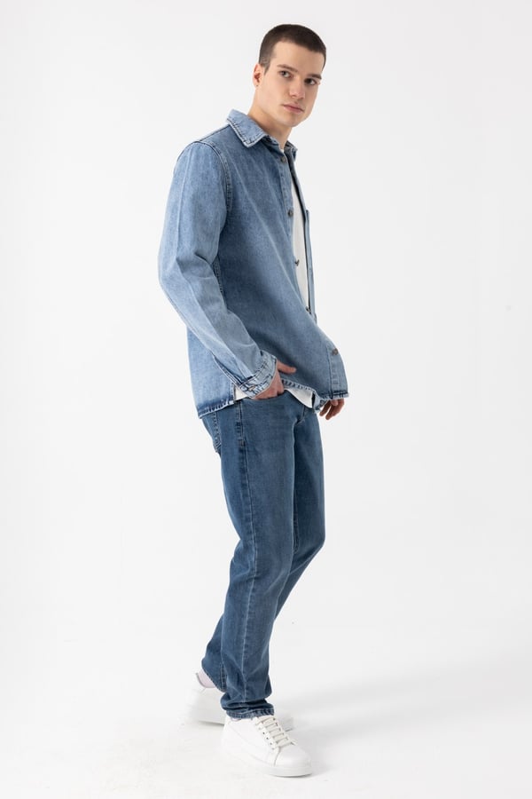 Tek Cep Denim Dış Gömlek