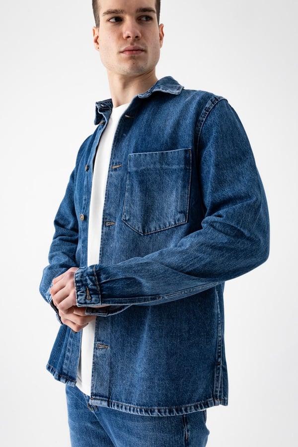 Tek Cep Denim Dış Gömlek