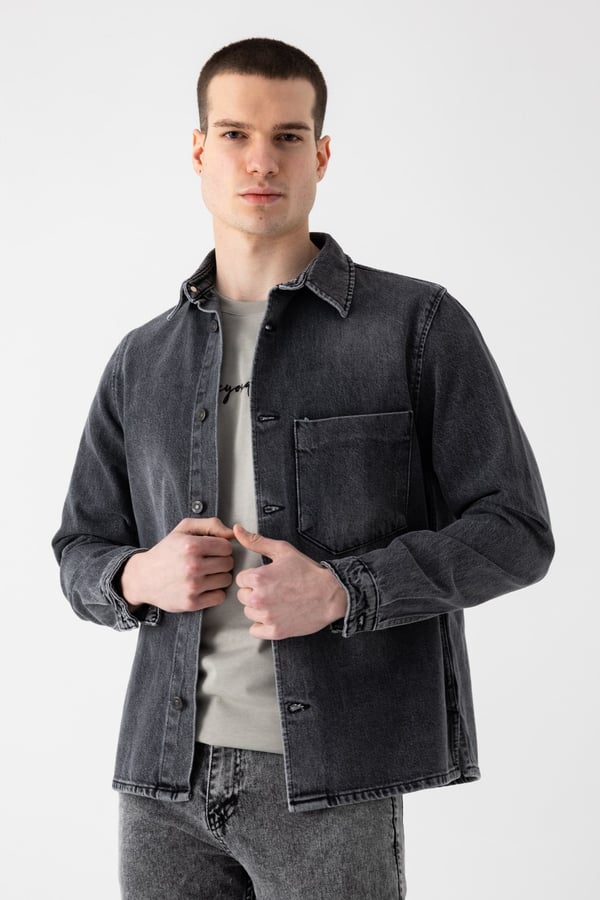 Tek Cep Denim Dış Gömlek