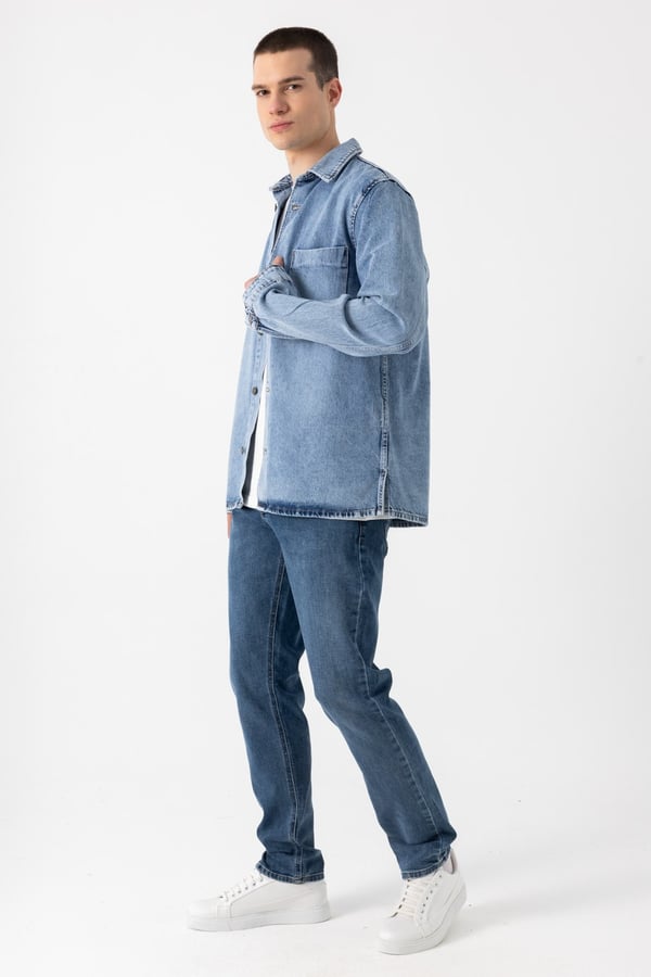 Tek Cep Denim Dış Gömlek