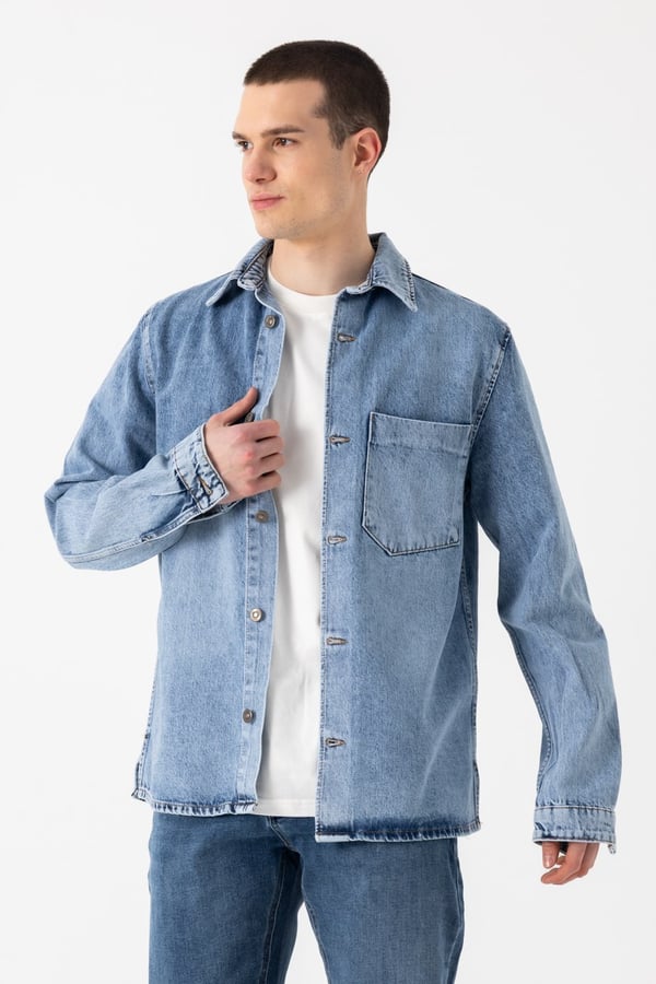 Tek Cep Denim Dış Gömlek