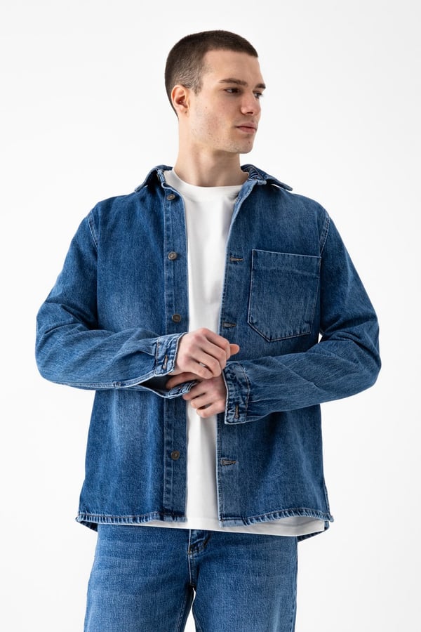 Tek Cep Denim Dış Gömlek