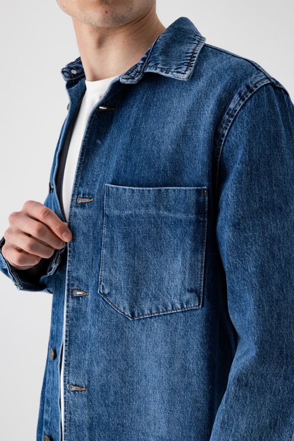 Tek Cep Denim Dış Gömlek