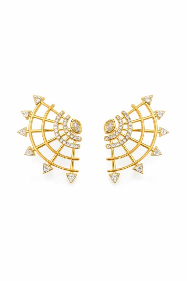 14K Altın KAplama Zirkon Taşlı Modern Form Küpe – Zarif ve Özgün Tasarım