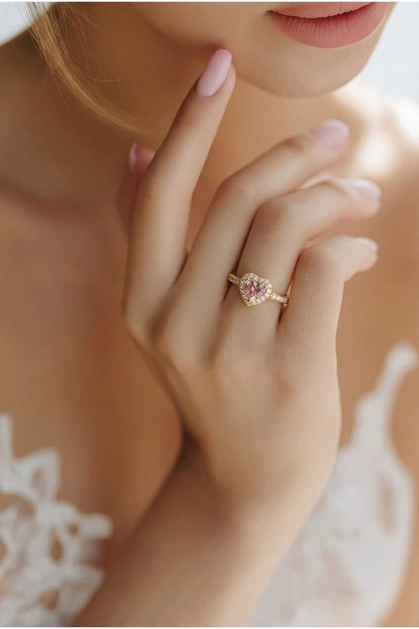 Çelik Gold Pembe Kalp Taşlı Ayarlanabilir Yüzük