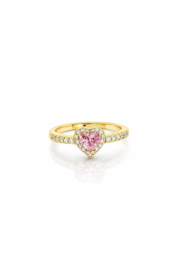 Çelik Gold Pembe Kalp Taşlı Ayarlanabilir Yüzük